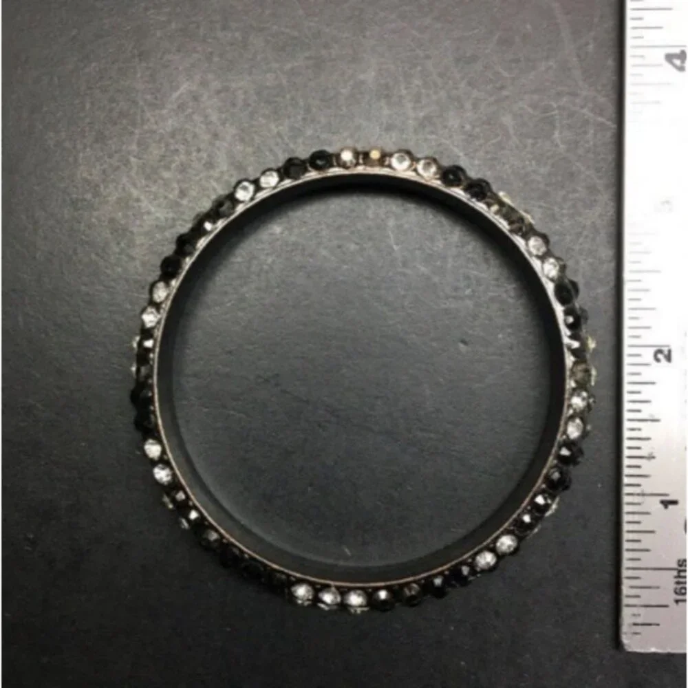Rhinestone Bangle Bracelet Black Smoky Grey Gray Clear Silver Bling Glam Retro - Picture 3 of 3